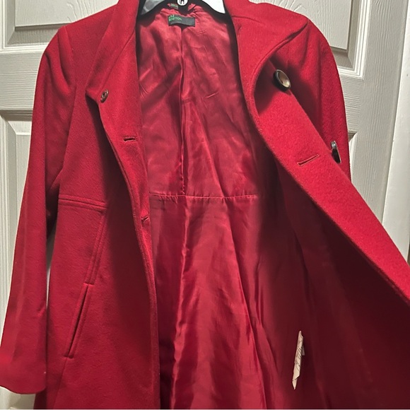 Stile Benetton Red Wool Blend Button Double Brest Coat Sz 40 Romania - Picture 4 of 9